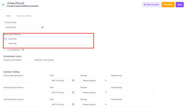 Sharing contact with whanau in Kotahi